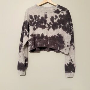 American Eagle Gray Cotton Blend Tue Dye Crop Long Sleeve Top